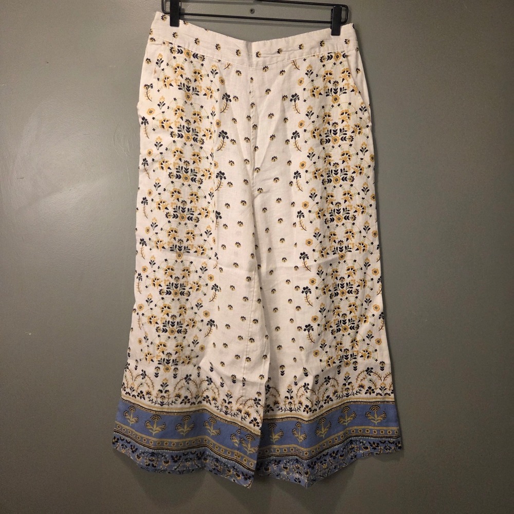 Joie Women's‎ 100% Linen Cropped Wide Leg Pull On Pants Size L Floral Print
